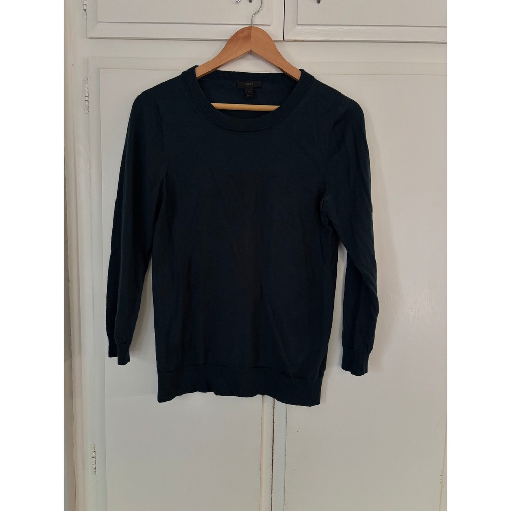 J.Crew Tippi Sweater 100% Merino Wool Forest Green Crew Neck Pullover Womens M